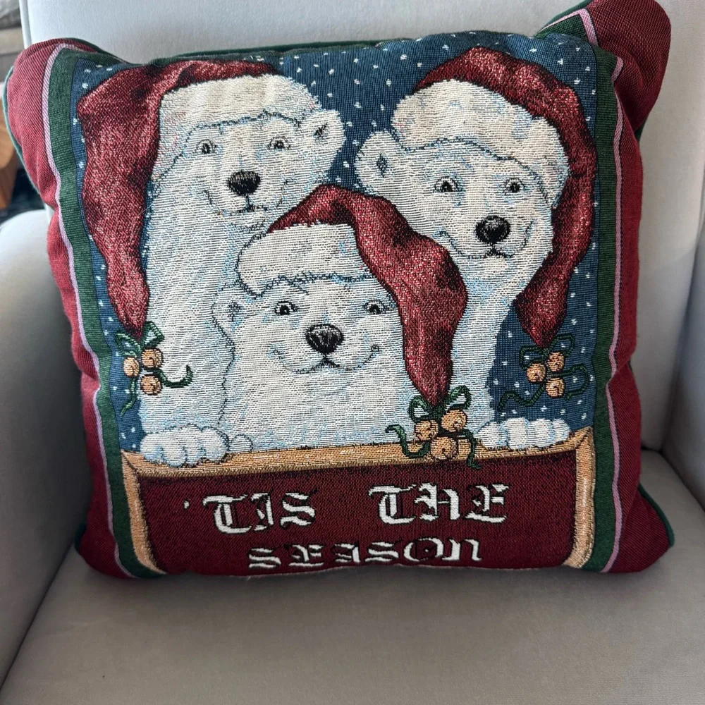Newport Tis The Season Polar Bears Tapestry Throw Pillow Christmas